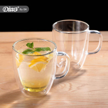 Double Wall Insulated Glass Water Cup with handle